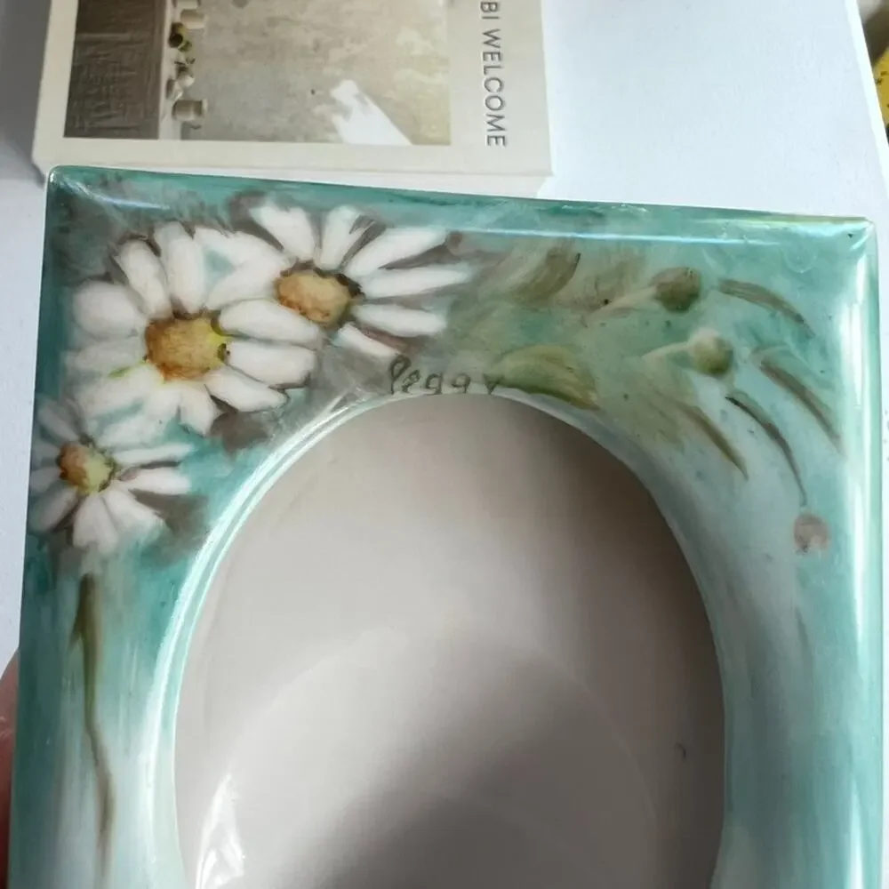 Vintage Terragraphic Ceramic Picture Photo Frame HandPainted Daisy Signed Peggy